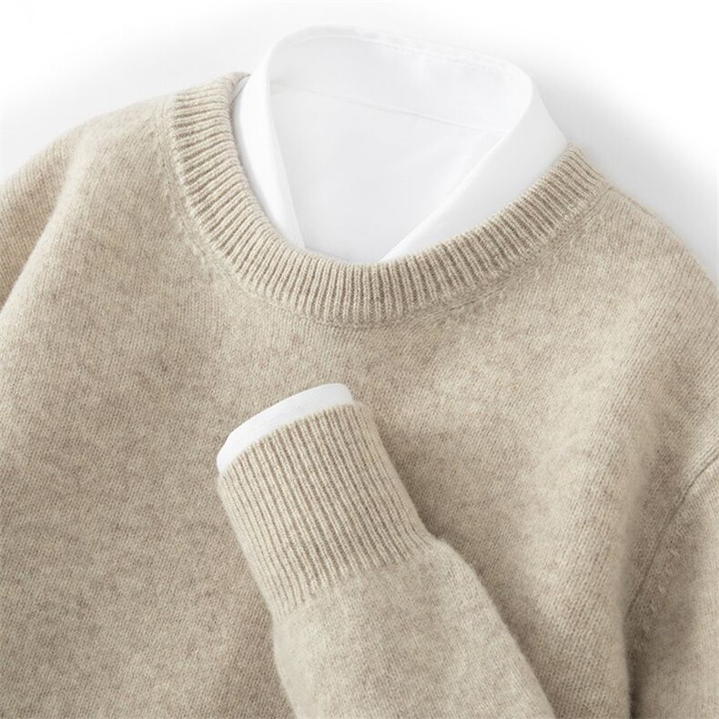 2025新款春秋冬圆领羊毛衫男针织套头毛衣宽松大码打底，男装羊毛衫，祥特羊绒