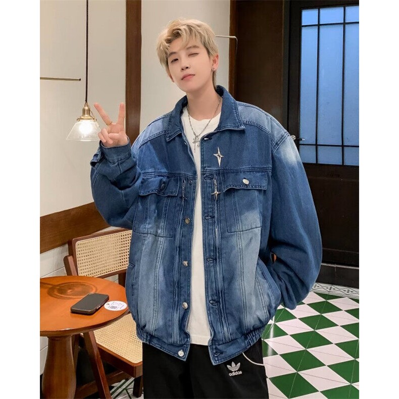DF10-P82水洗做旧牛仔外套男春秋美式潮牌宽松休闲拉链夹克上衣潮,男装夹克,星座603-2