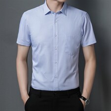 2023夏季新款经典纯色短袖衬衫宽松正装商务休闲百搭衬衣中年男装，男装衬衫，电商B212（原钱塘6029）