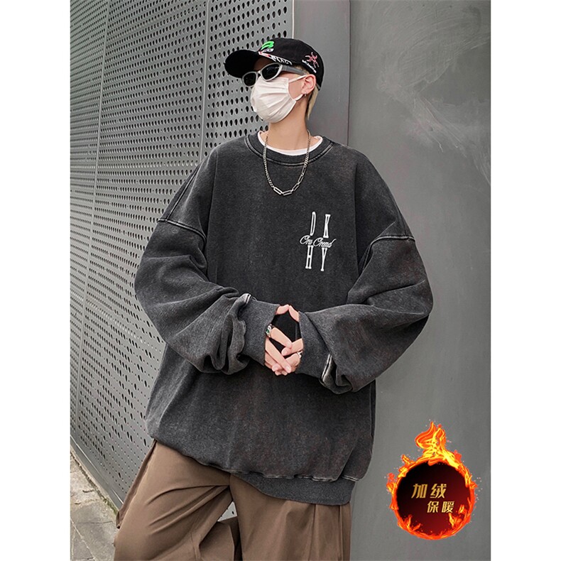 得物抖音高品质二开360克重磅做旧炒雪花纯色圆领水洗卫衣1524,男装卫衣,电商A486