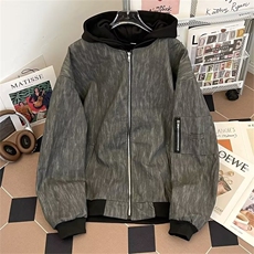 设计美式复古棒球服男春季宽松休闲短款连帽pu皮纹理夹克外套潮流，男装夹克，星座1013-1