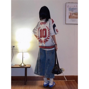 网图现货 美式V领10号印花拼接网眼短袖球衣男女T0171/P35图片