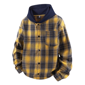 2025秋季新款百搭复古格子连帽棉质衬衫青少年长袖衬衣HH9171图片