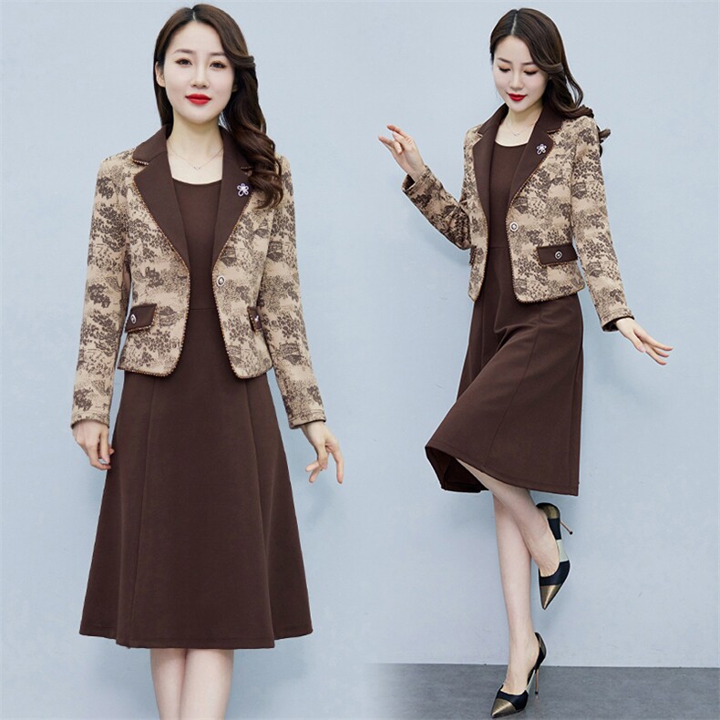 现货-新品】西装外套连衣裙两件套2024年春装新款洋气复古风套装,女装套装/套裙,仁梯