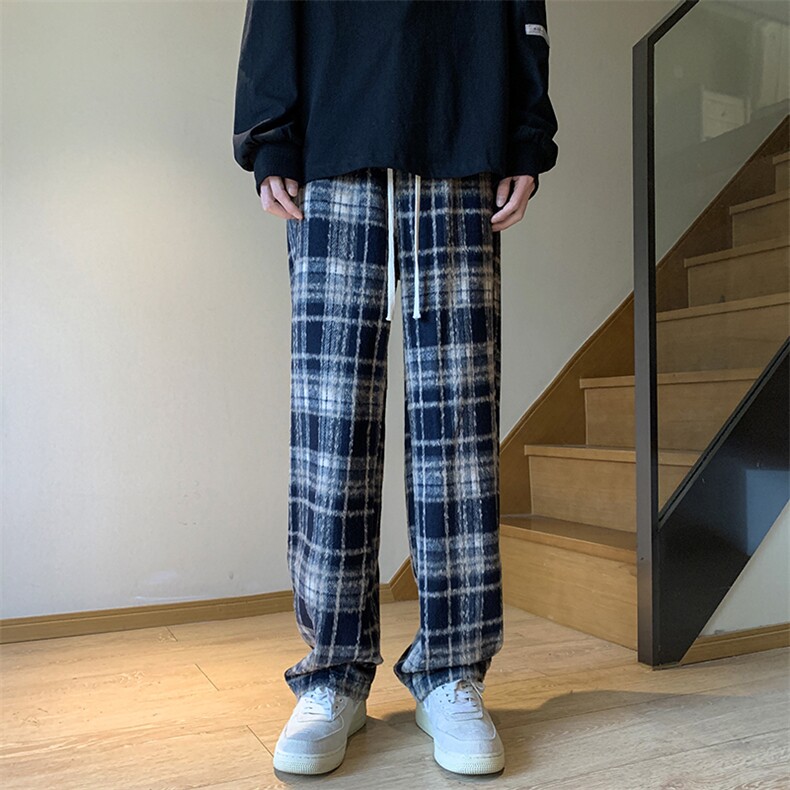 春装新款休闲百搭格子裤男女情侣拖地裤阔腿长裤 P55 KZ2035图片
