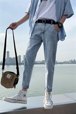 韩版潮流小脚牛仔裤潮牌薄款修身九分裤夏季ins网红9分，男装牛仔裤，星座308B-2