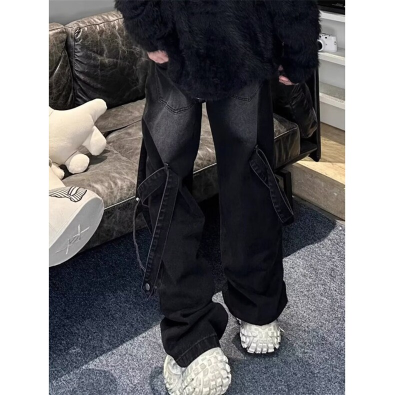 新款美式高街做旧水洗牛仔裤百搭休闲拼接设计感裤子LN8155-P55,男装牛仔裤,星座1008