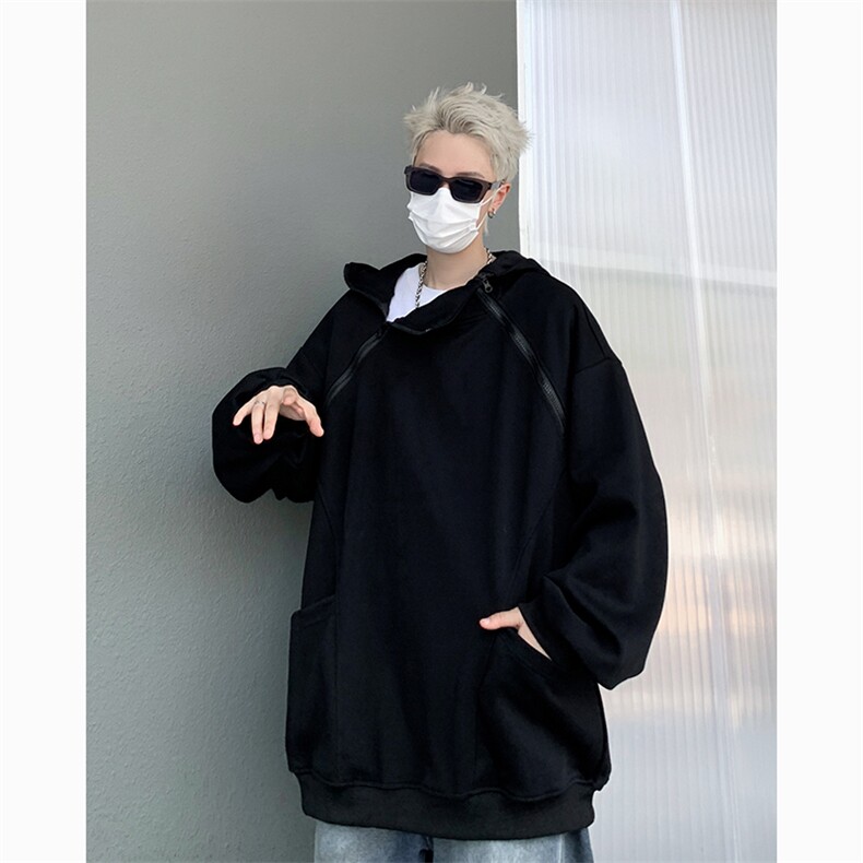 港风美式潮牌痞帅设计感拉链套头连帽卫衣男XZ213-W2205-P70控88,男装卫衣,星座213