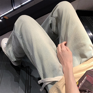 KJ603-P55四季款直播品质宽松直筒休闲牛仔裤蓝色百搭纯色牛仔裤图片