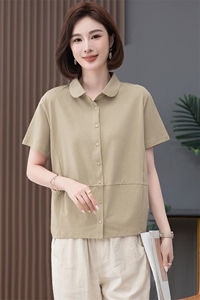 短袖衬衫女夏季2025年新款宽松休闲衬衣中年妈妈简约百搭显瘦上衣图片
