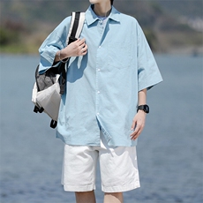 8XL-M亚麻短袖衬衫男夏薄款宽松休闲百搭大码半袖衬衣DC28002P50，男装衬衫，电商B312