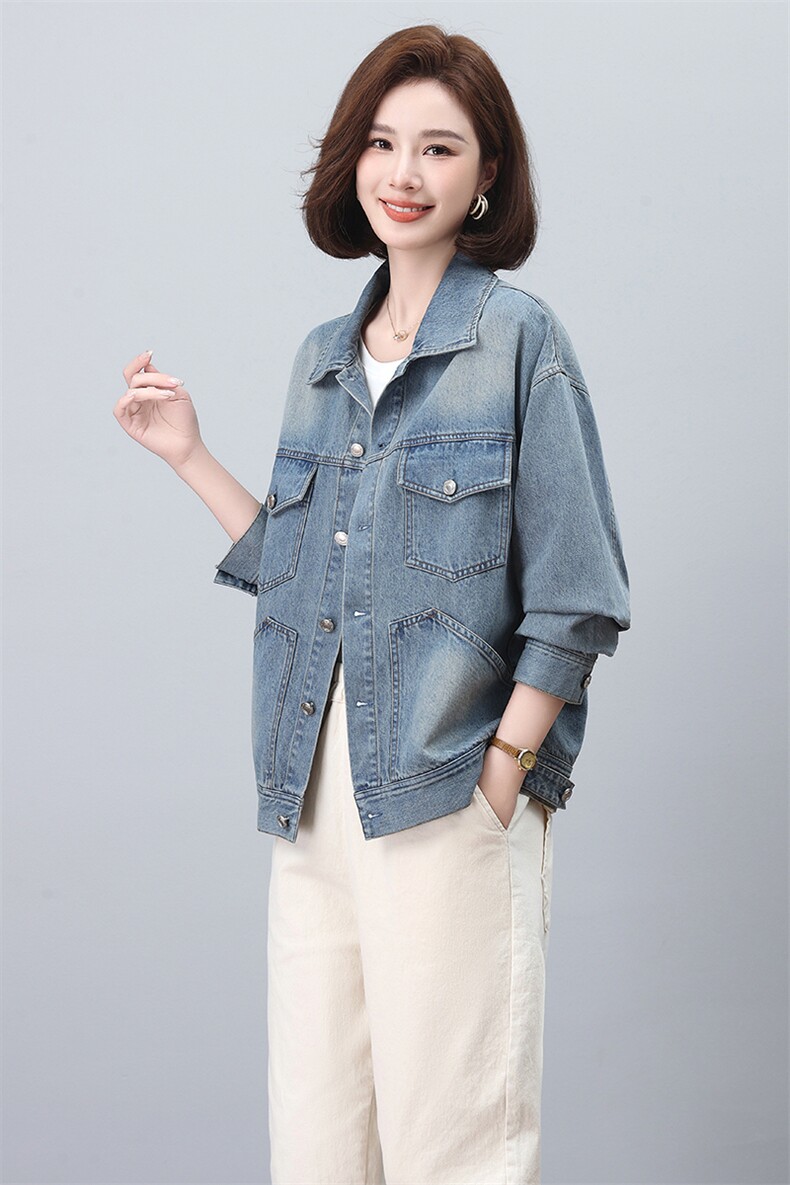 时尚春季宽松显瘦翻领牛仔外套女,女装牛仔外套,文熹诺