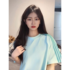抖音得物品质二开240克宽松纯棉美式潮牌印花三条杠中性风短袖T恤，男装T恤，电商A486-1