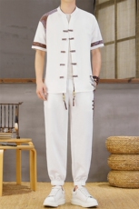 风夏季两件套男士冰丝宽松短袖套装民族男装汉服，男装T恤，星座1206（原A206）