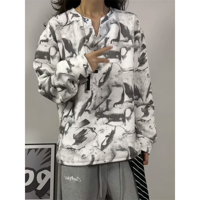 XZ809A/CX615/特P24/控48印花美式V领长袖打底衫卫衣，男装T恤，星座809A(原222-1)