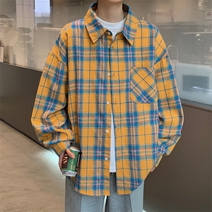 特批P30无差价秋季新款复古格子衬衫男vibe贴标时尚衬衣外套C2501图片