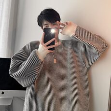 黑白条纹毛衣男潮软糯秋冬外套内搭宽松情侣针织衫网图YME12-P50，男装针织衫/毛衣，星座302B-2