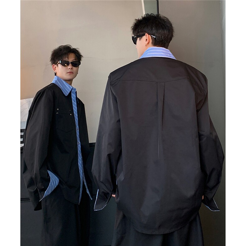 拼接假两件衬衫长袖miu系发型师潮牌男装设计高级感外套CS91-P58,男装衬衫,电商C307