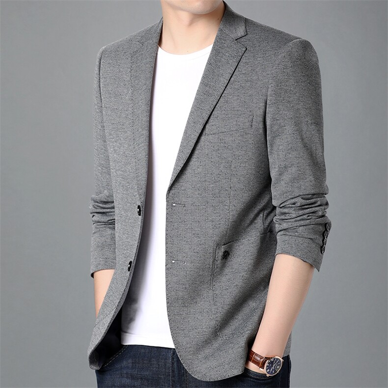 春秋季新款西服中年男装薄款商务休闲宽松上衣男士纯色无开衩外套,男装西服,电商B212（原钱塘6029）