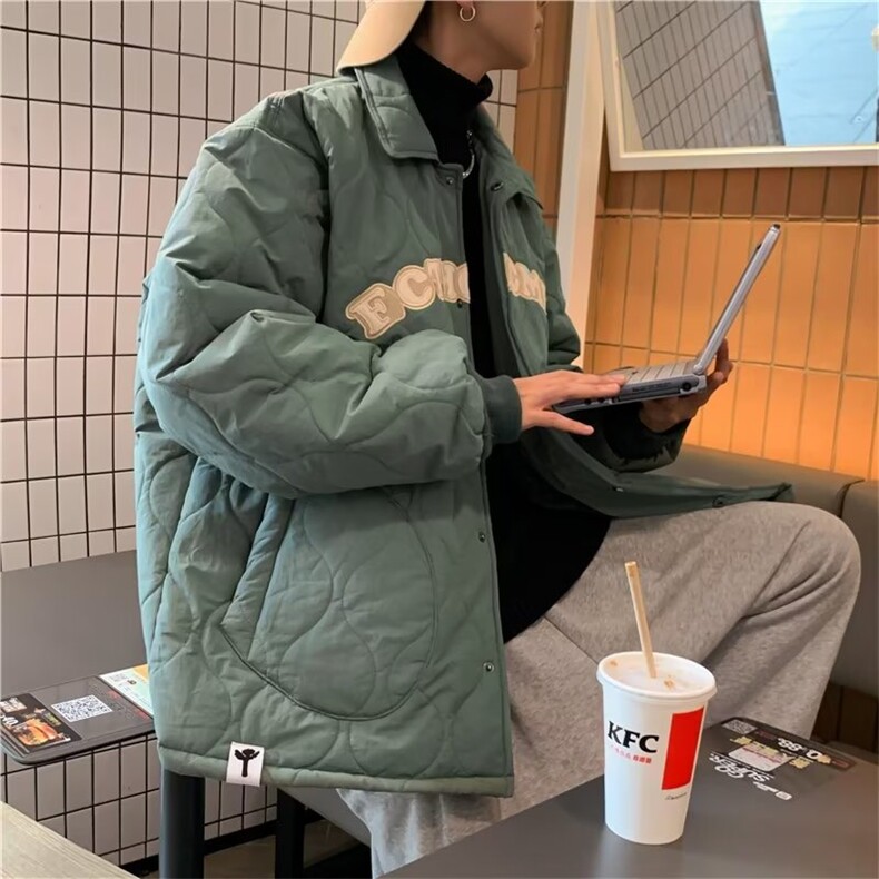 冬季潮流加厚学院风衣男高街潮牌翻领百搭情侣外套W6672-P58,男装棉衣,星座512-3