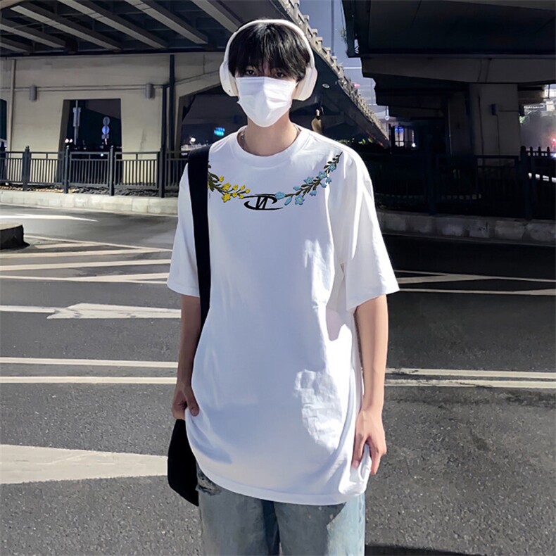 万针全刺绣解构设计260克重磅双纱纯棉高品质美式高街短袖T恤特33,男装T恤,电商A486