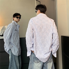 2025新款菱形通勤百搭纯棉宽松蓝白条衬衫男女宽松上衣CS90-P58，男装衬衫，电商C307
