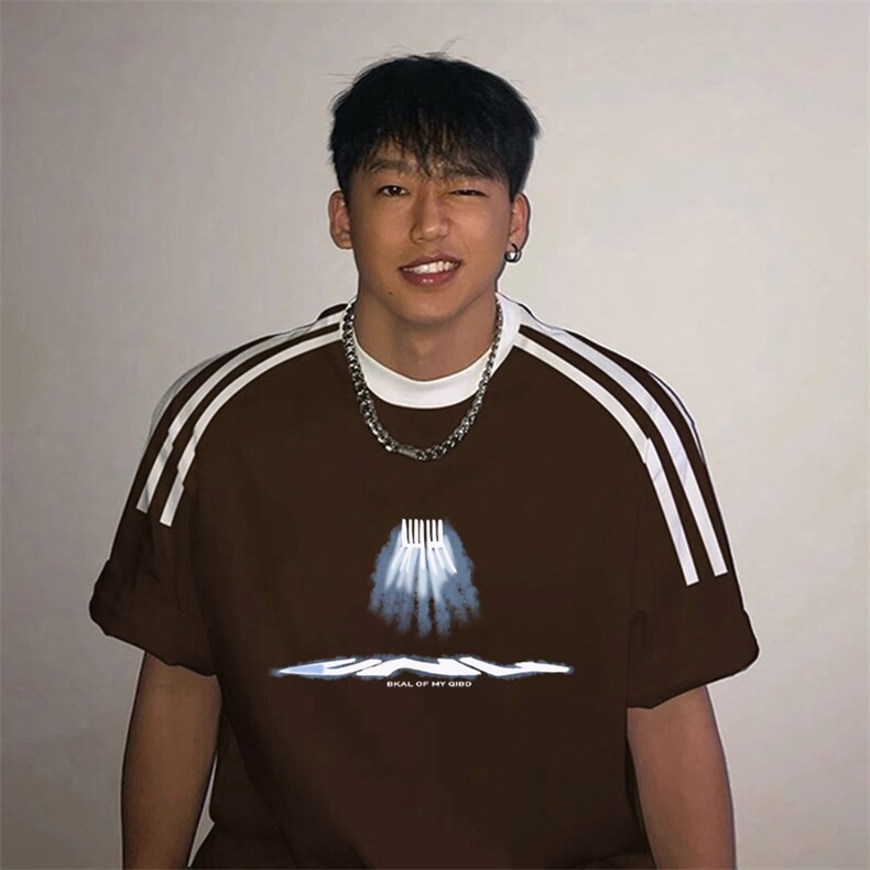 夏季美式高街重磅纯棉三条杠织带撞色男女短袖T恤ZD500-特P30,男装T恤,电商A486