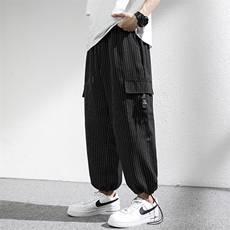 7XL-M条纹工装裤子男2023夏季新款免烫垂感宽松直筒裤休闲九分裤，男装休闲裤，钱塘717(原712)