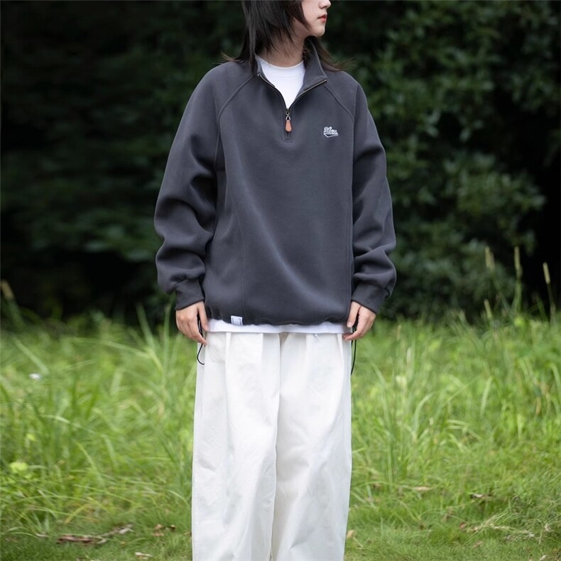 春秋季简约刺绣立领半拉链polo卫衣男潮牌宽松休闲百搭运动上衣,男装卫衣,星座1210-1