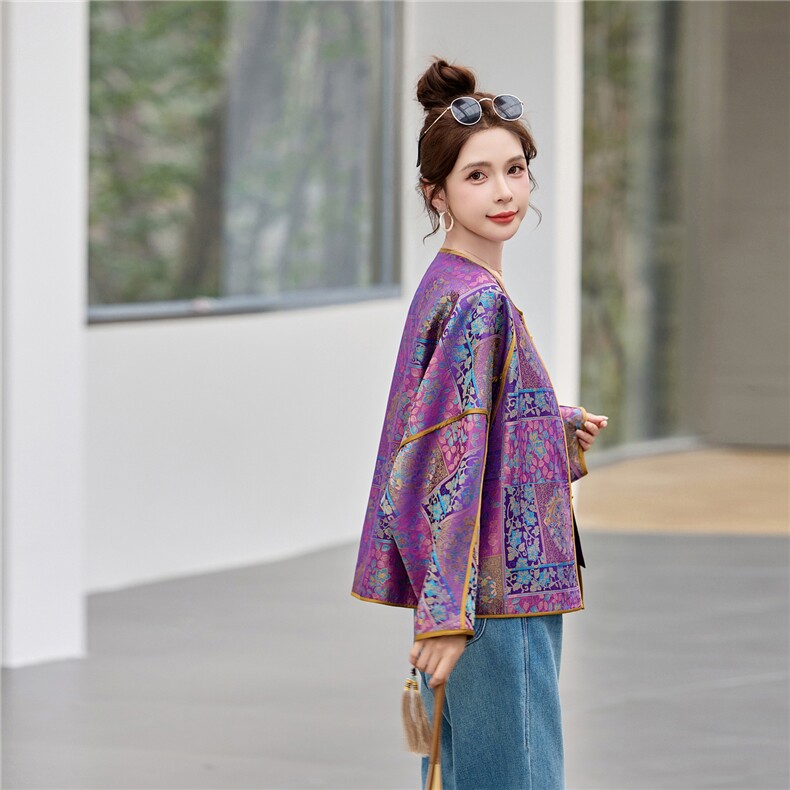 中古风女士真丝宋锦提花外套高端大方,女装短外套,素月