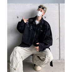 不规则拼接垫肩牛仔外套男款高级感小众上衣痞帅工装夹克JK8246，男装夹克，星座1116A-1（原606A）