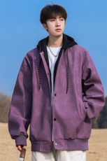 JK0023-P952025春季新款复古PU皮夹克假两件连帽外套，男装夹克，星座109