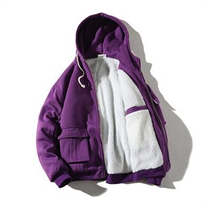 709-MY17-P9520冬款冬季全棉保暖羊羔毛纯色棉服连帽休闲外套男,日式休闲搭配示范图片