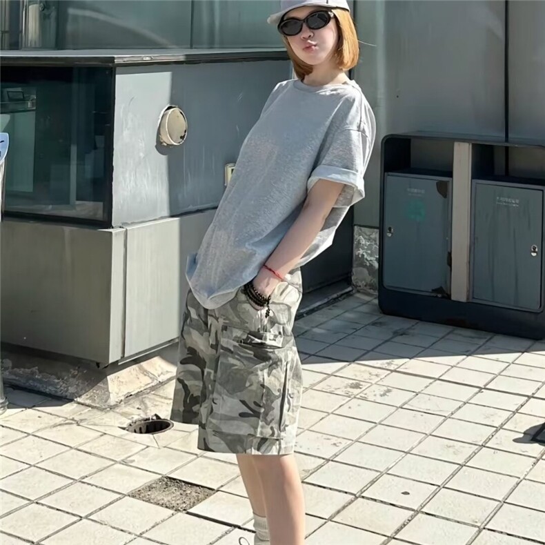 美式高街迷彩廓形风琴袋工装短裤男女夏季潮牌小众设计感五分裤,男装牛仔裤,星座506A