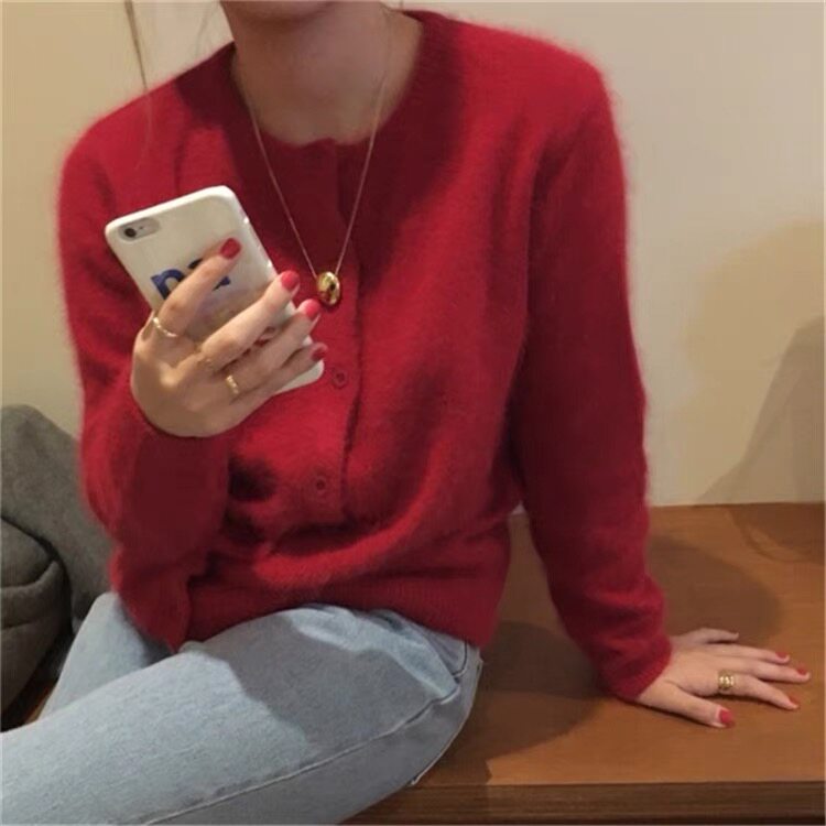 纯山开衫秋冬新款毛衣女短款圆领羊毛衫超火cec外套针织,女装羊毛衫,千御纺羊绒