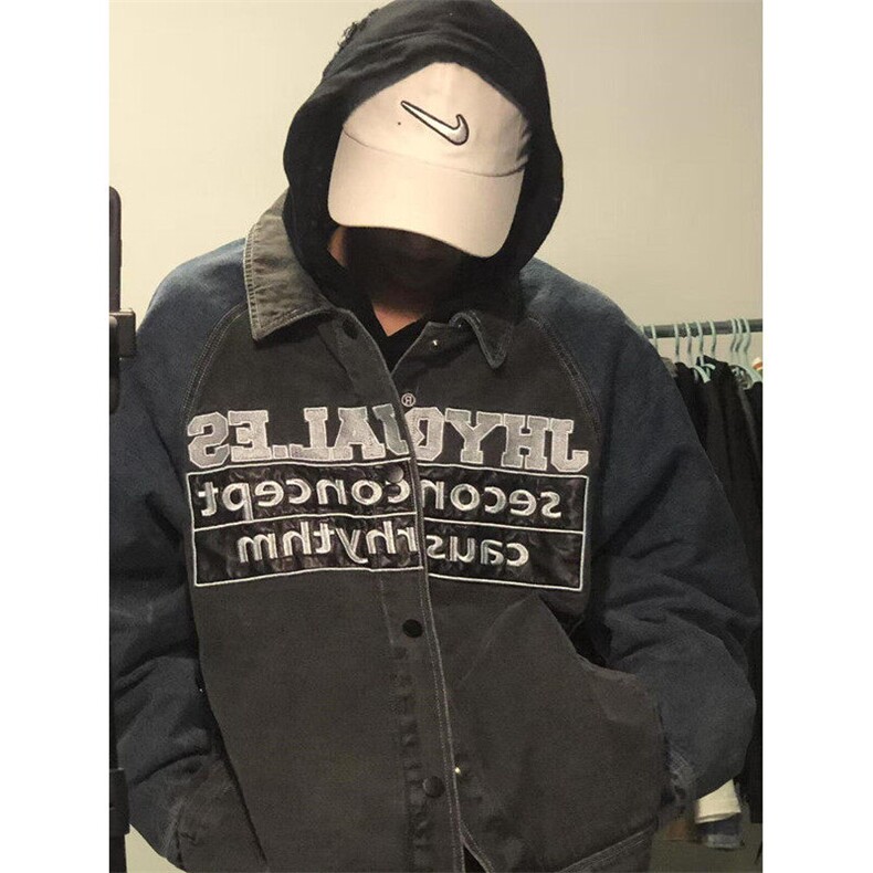 日系字母刺绣牛仔外套男装潮牌宽松工装夹克男春秋上衣JY8011,男装工装外套,星座1116A（原606A-3）