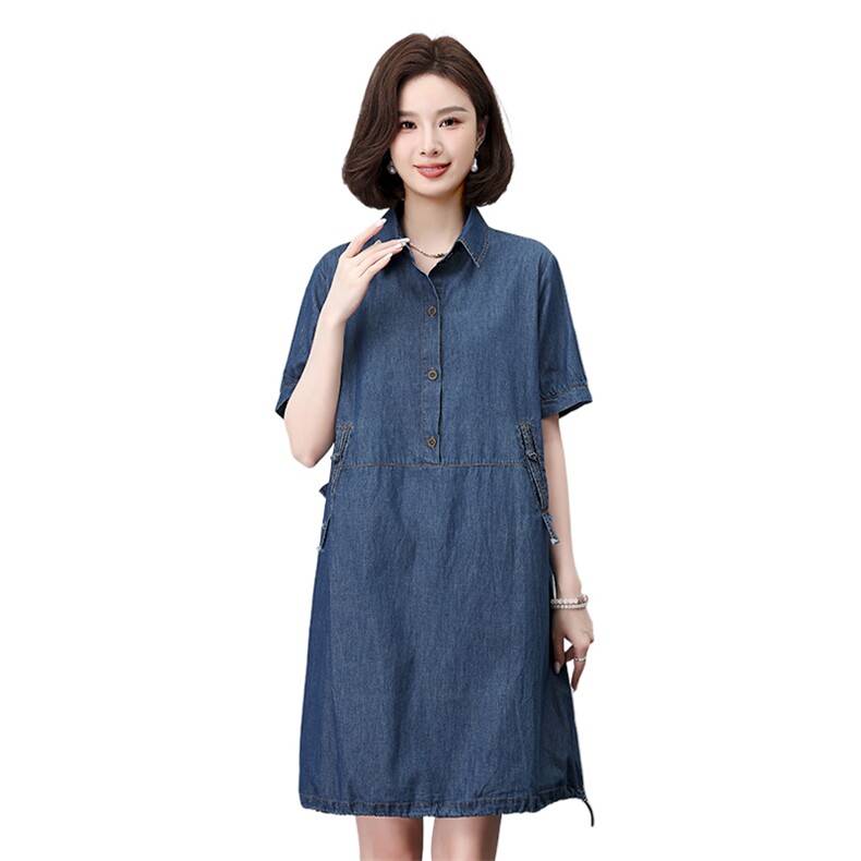 时尚牛仔连衣裙女夏季新款宽松显瘦短袖衬衫裙气质百搭休闲裙装,女装连衣裙,叶笙衣