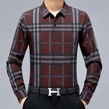 男士长袖衬衫格子休闲中老年免烫衬衣爸爸装2023春秋季新款，男装衬衫，电商B212（原钱塘6029）