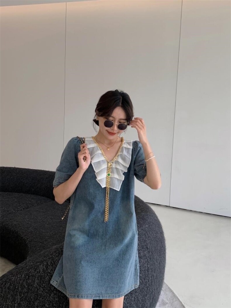 夏季薄款牛仔连衣裙，女装连衣裙，肆尔