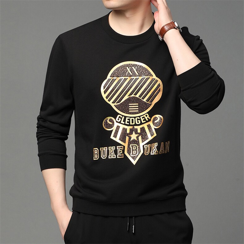 秋季新款长袖男士商务休闲时尚卫衣中年爸爸装圆领上印花衣打底衫，男装卫衣，电商B212（原钱塘6029）