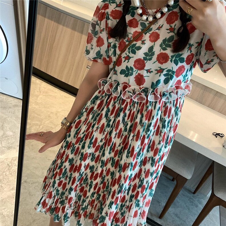 7969碎花百褶连衣裙，女装连衣裙，XTZ style
