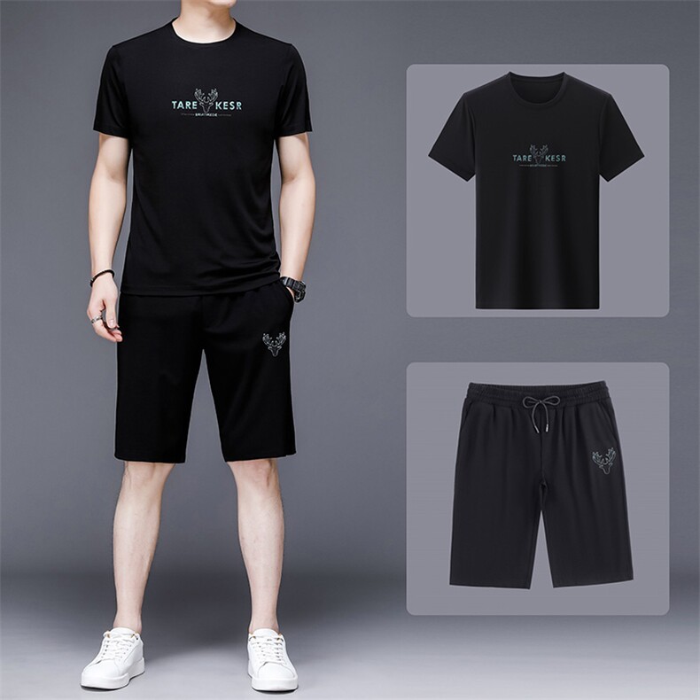 2023年夏款潮流休闲时尚男士运动短裤短袖套装P130,男装休闲套装,电商D223-1