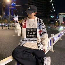 M3106-P80秋冬新款圆领毛衣男针织衫学生宽松潮大码上衣外套控98，男装针织衫/毛衣，电商A009A（原A058A）