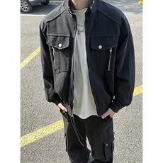 模特-春秋高级感立领美式复古工装男皮衣夹克9018-P110，男装夹克，电商B380（原B361）