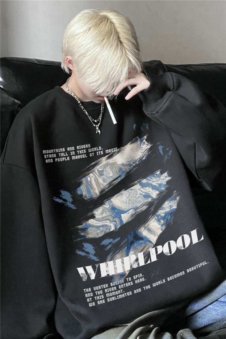 抖音品质棉质圆领卫衣男生港风宽松上衣JK23461特批25控48,男装卫衣,星座605(原A050)