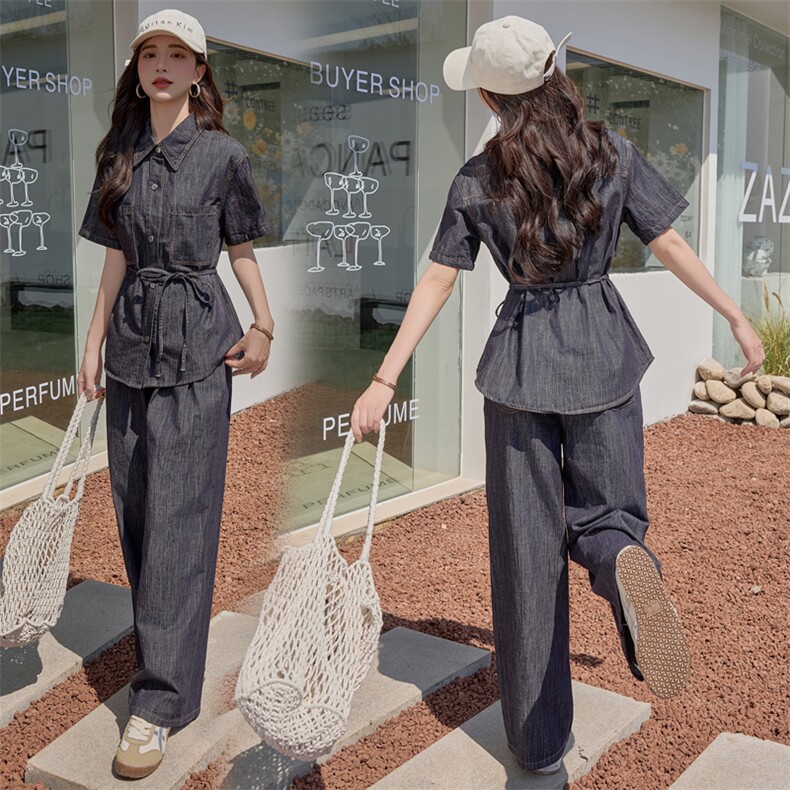 牛仔套装阔腿裤两件套春夏装女2025年新款时尚一整套穿搭显高显瘦图片