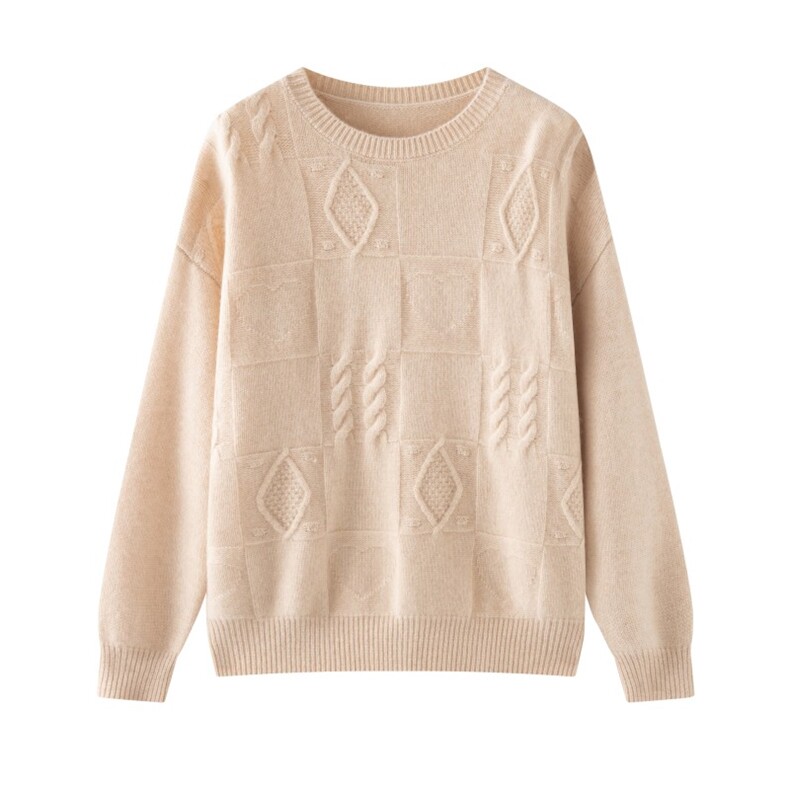 2025秋冬百搭时尚简约圆领长袖针织衫，女装针织衫/毛衣，木淼羊绒