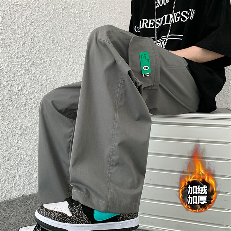 秋冬主推加绒加厚阔腿裤男直筒宽松工装休闲裤高级感KLY055J-P55，男装工装外套，电商A042