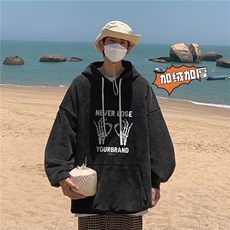 新款秋冬港风宽松连帽套头卫衣X5667-常规P70控88-加绒P80控98，男装卫衣，电商A061-1