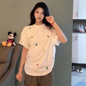 H0803-P35刺绣纯棉休闲宽松短袖t恤女图片